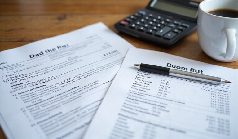Tax documents and calculator on desk