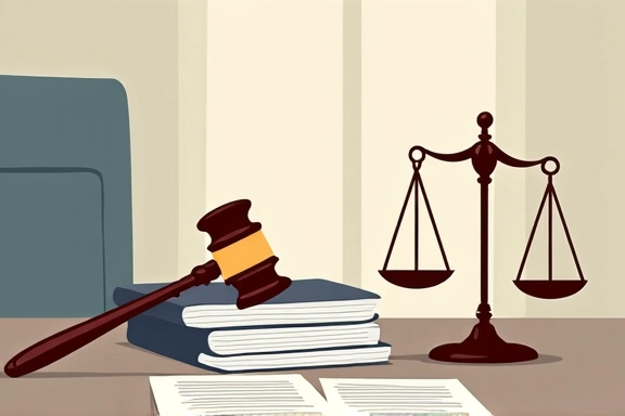 Business regulations illustration with documents and gavel