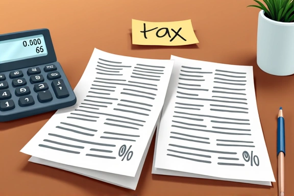 Tax documents and calculator illustration